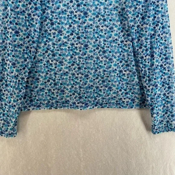 New York & Company Blouse Womens XL Blue Floral Button-Up Round Neck Long Sleeve - Picture 9 of 11